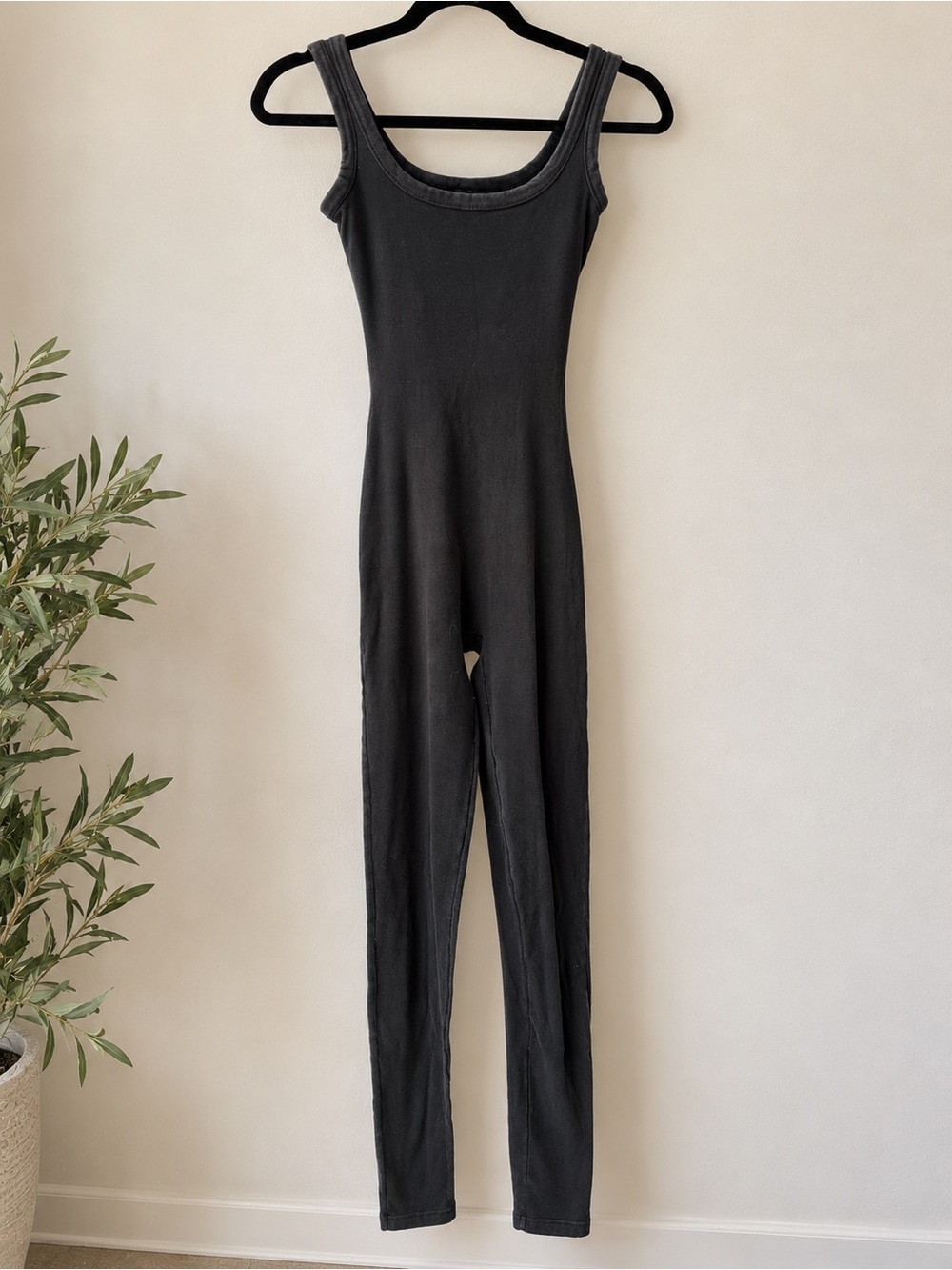 SKIMS Black Ribbed Jumpsuit Bodysuit With Built-In Bra